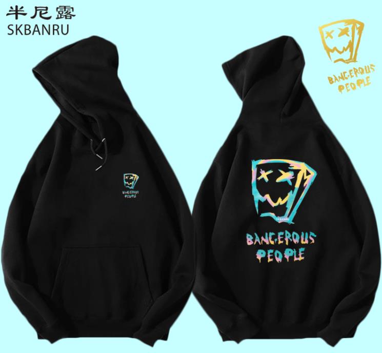 Skbanru半尼露dsp纸袋人渐变亮胶潮流情侣男女学生连帽上衣服带帽卫衣服